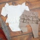 Komplet niemowlęcy dla dziewczynki, bodybluzka ecru + spodnie cappuccino z falbankami na pupie